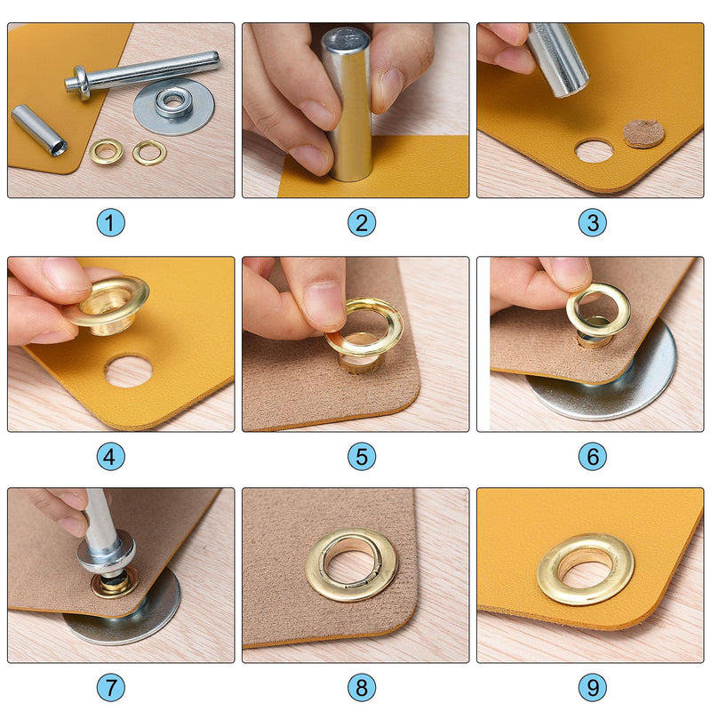 uxcell Grommet Tool Kit 15 Sets 1/2" Copper Eyelets with 3pcs Setting Tools, 12mm Inside Dia. Dim Gray