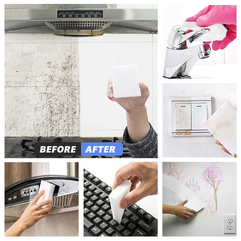 100Pack Magic Sponge Eraser Sheets, Melamine Sponge Foam, Multi-Functional Household Cleaning Non-Scratch Scrub Sponge Pads for Kitchen, Bathroom, Tub, Sink, Furniture, Car, Walls, Shoes 100pack