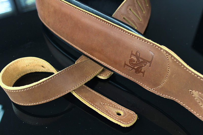 Iconic Leathers 3.25" Wide Natural Brown Dual Padded Leather Guitar and Bass Strap IL-5NatBrn