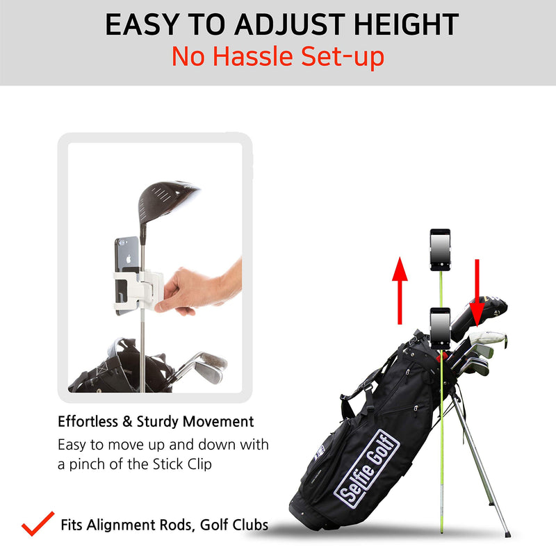 SelfieGOLF Record Golf Swing - Cell Phone Holder Golf Analyzer Accessories | Winner of The PGA Best Product | Selfie Putting Training Aids Works with Any Golf Bag and Alignment Stick Green/White