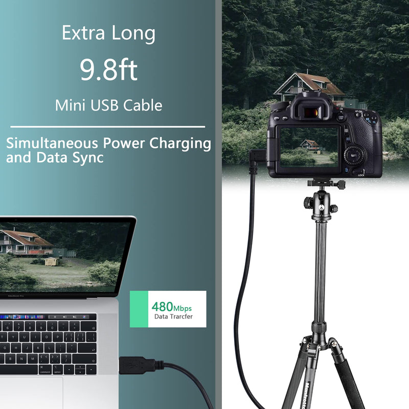 [AUSTRALIA] - CERRXIAN Dash Cam Power Cord, 9.8FT 90 Degree Mini USB Cable, Angle Mini USB B Male to USB A 2.0 Male Data Sync and Charging Cable for Garmin Nuvi GPS,Canon,Dash Cam (3m, Black Left Angle) 3M 