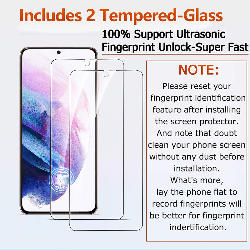 [4 Pack] Ferilinso 2 Pack Screen Protector for Samsung Galaxy S21 5G, [NOT Fit S21+Plus], with 2 Pack Camera Lens Protector [100% Support Ultrasonic Fingerprint Unlock-Super Fast] [Case Friendly] Clear