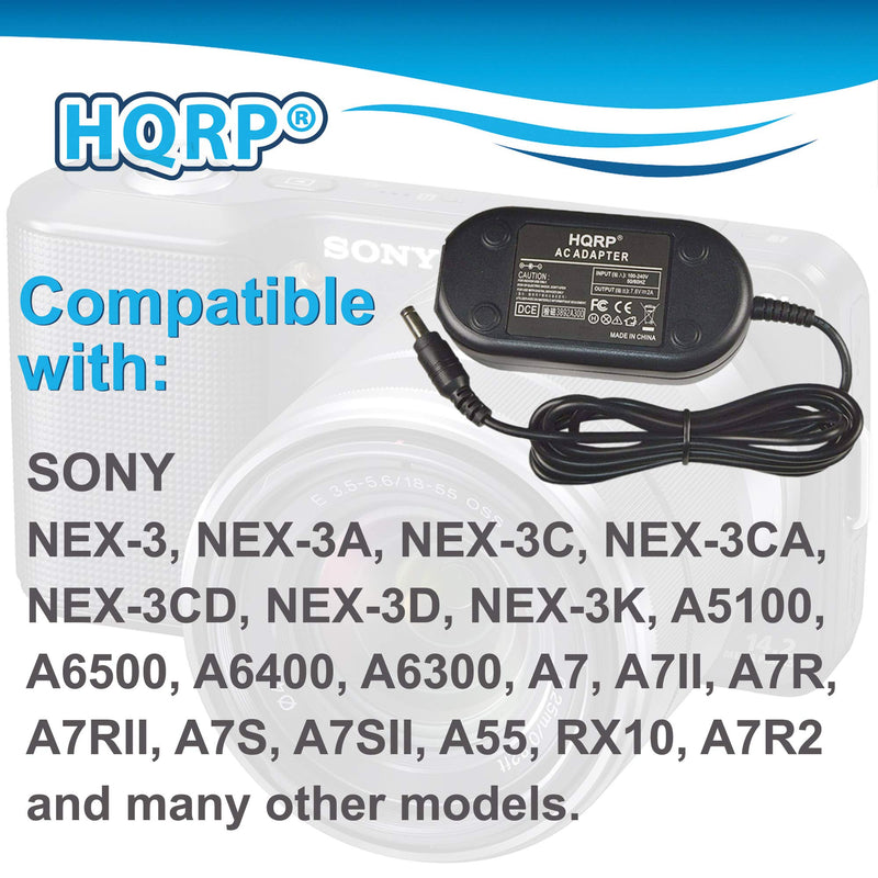 HQRP AC Power Adapter Compatible with Sony AC-PW20 Alpha NEX-3 NEX-3A NEX-3C NEX-3CA NEX-3CD NEX-3D NEX-3K Alpha A6500 A6400 A6300 A7 A7II A7RII A7SII A7S A7S2 A7R A7R2 A55 A5100 RX10 Digital Camera