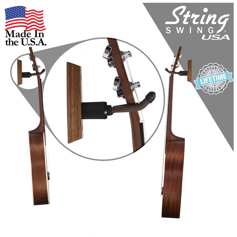 [AUSTRALIA] - String Swing Ukulele Wall Mount Stand for Mandolin Ukele – Concert Pineapple Soprano Tenor and Baritone Compatible – Case Alternative Kit for Home or Studio - Black Walnut Hardwood CC01UK-BW 