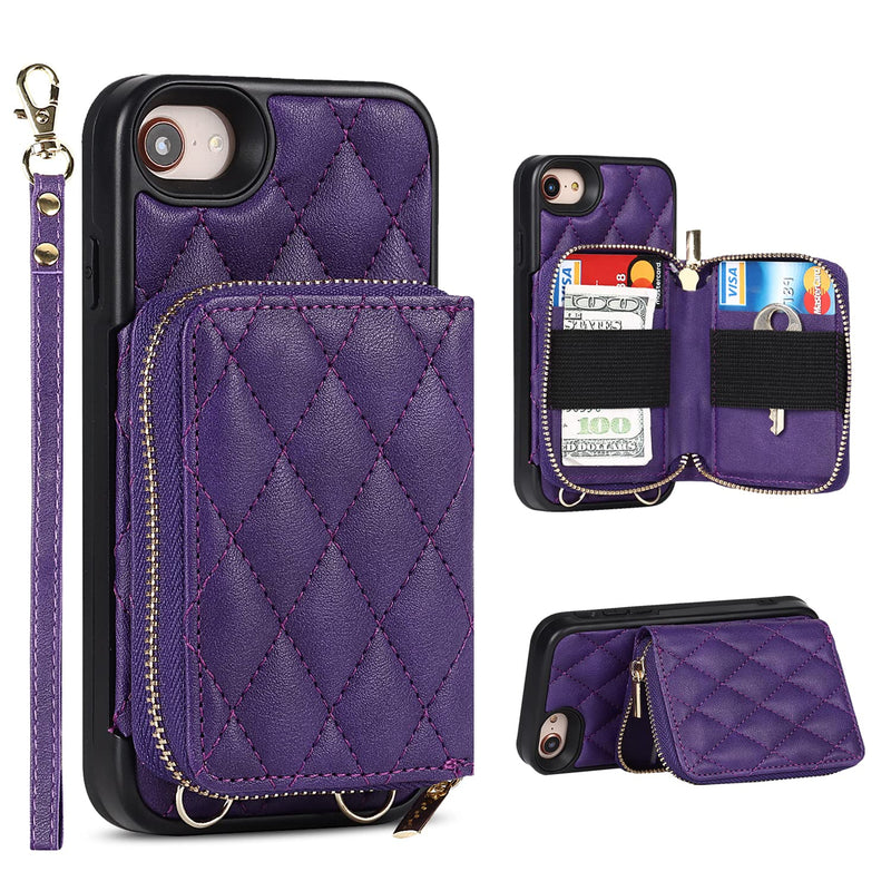 Jaorty Crossbody Detachable 2 in 1 Wallet Case for iPhone 7/8 and iPhone SE 2020/2022 (3rd Gen),Case with Zipper Card Holder Bag Wrist Strap Lanyard Purse Compatible with iPhone 7/8 4.7 inch,Purple Purple