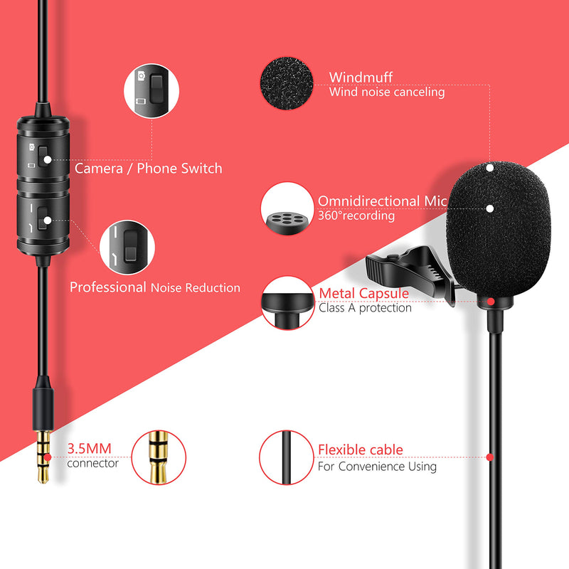 [AUSTRALIA] - Professional Lavalier Microphone Set for Android,Camera,PC,iPhone,3.5mm Omnidirectional Lapel Mic with Noise Reduction for Video,YouTube,Interview,Vlogging(Android 6M) 