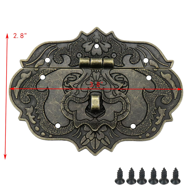 Hasp Latch Mcredy Vintage Box Hasp 3.6x2.9" Decorative Embossing Box Hasp Latch Chinese Style Bronze Zinc Alloy with Screws Set of 2 (Big Size)