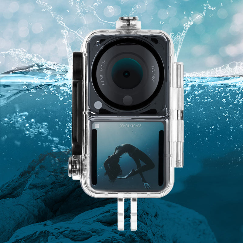 Camkix Waterproof Case Compatible with DJI Action 2 Power Combo or DJI Action 2 Dual-Screen Combo -Transparent - Protects Up to 147ft/45M Underwater - Clear Display - Diving, Skiing, Snorkeling Case