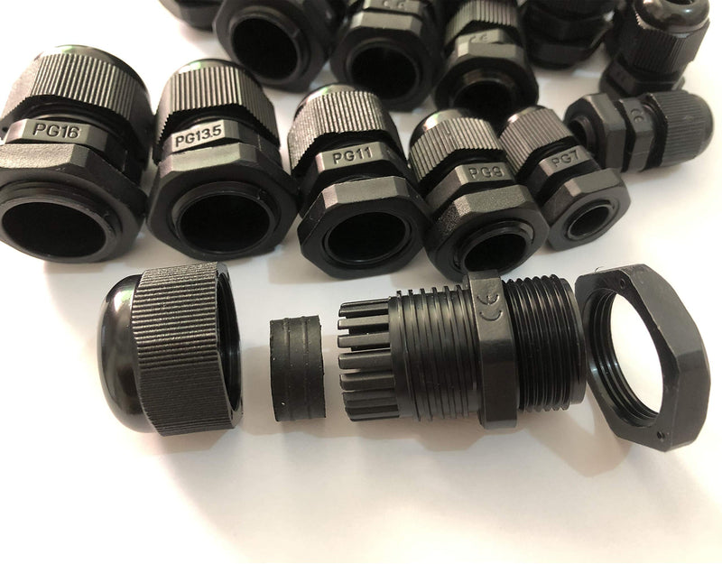 20pcs Cable Gland Waterproof Adjustable 3-13mm Cable Connectors PG7 PG9 PG11 PG13.5 PG16 Plastic Cable Gland Joints Wire Protectors