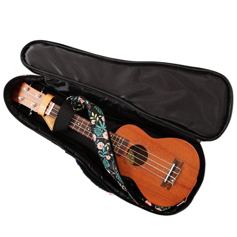 [AUSTRALIA] - MUSIC FIRST Original Desgin, Cotton Canvas" Dark Night Garden" Floral Patterned Ukulele Case, Ukulele Bag, Ukulele Cover (Fit for 23~24 inch Concert Ukulele) Fit for 23~24 inch Concert Ukulele 