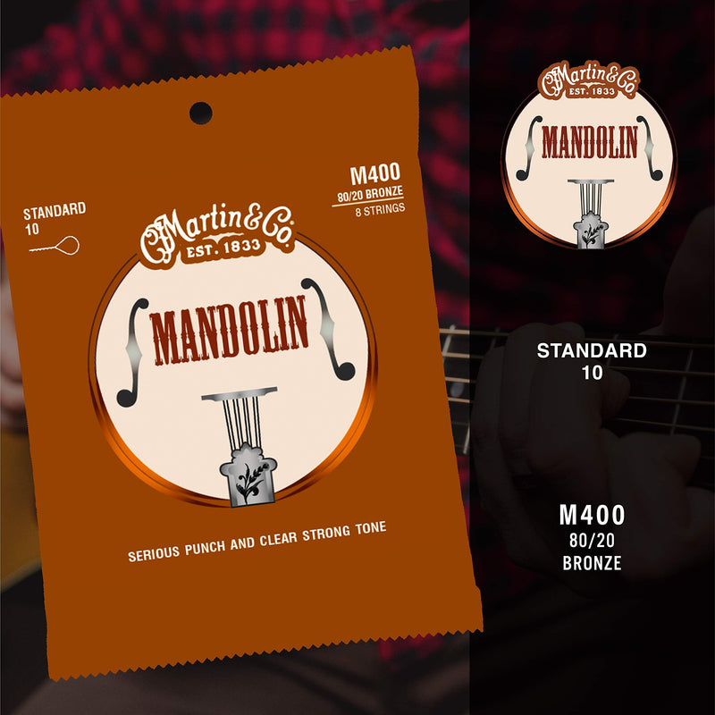 Martin Guitar Mandolin Strings M400, 80/20 Bronze, Standard-Gauge Mandolin Strings Light 10-34, 400, Brass, Bronze (8 str)