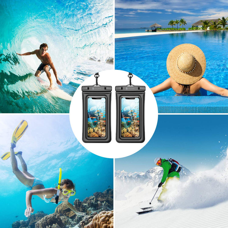 Syncwire Waterproof Phone Pouch, 2 Pack IPX8 Universal Waterproof Case Underwater Dry Bag Compatible with iPhone 13 12 Pro Max SE2 11 Pro XR X 8 7 6s Plus Galaxy S21 S10 Note 10 Google Pixel Up to 7" Black+Black