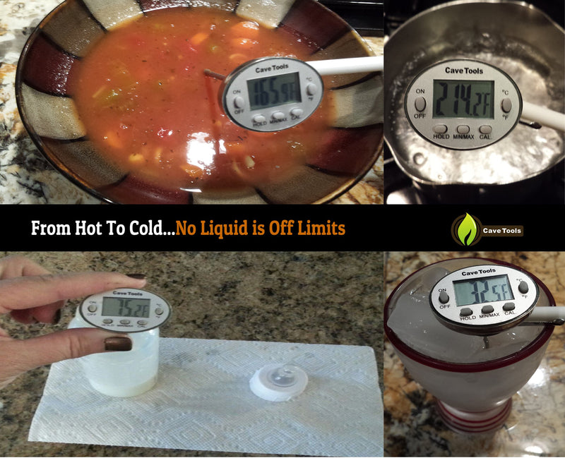 Instant Read Digital Thermometer for Cooking BBQ Grilling Candy Chocolate Meat Baking Liquids Smoker - Stainless Steel Casing Long Food Probe & LCD Display by Cave Tools