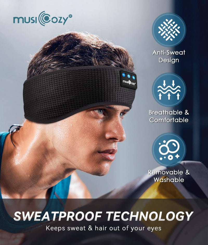[AUSTRALIA] - MUSICOZY Sleep Headphones Wireless, Bluetooth 5.2 Headband Sports Sleeping Headphones Eye Mask Earbuds Breathable Music Headband Perfect for Workout Running Insomnia Travel Yoga Waffle 