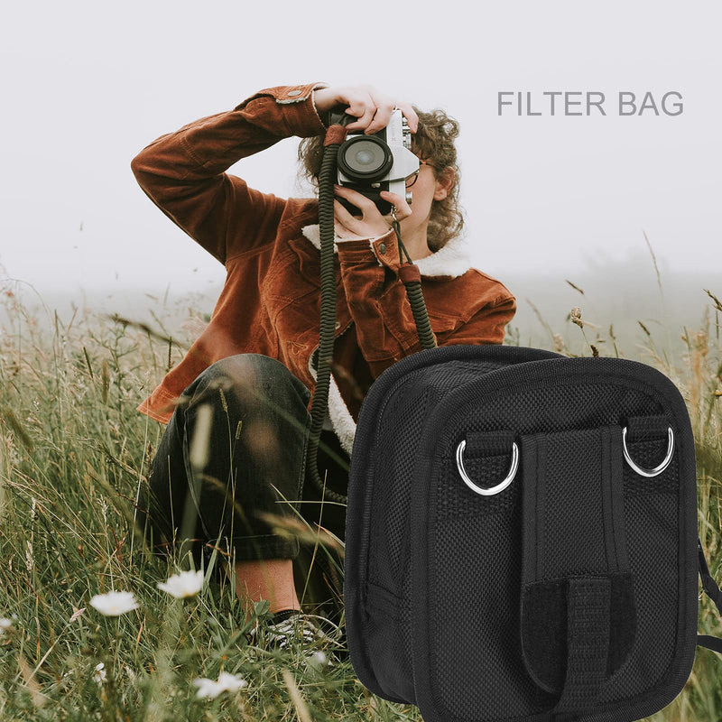 Serounder Bags for Cameras and Photographic Equipment, Camera Lens Filter Carry Case, 9-Pocket Lens Filter Wallet Pouch Bag Travel Holder Belt Bag with Detachable Strap