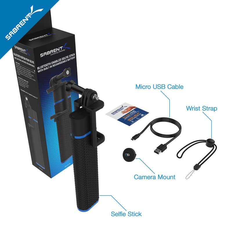 SABRENT Bluetooth Selfie Stick with Built-in 5200mAh Battery Charger (GR-SSTK)