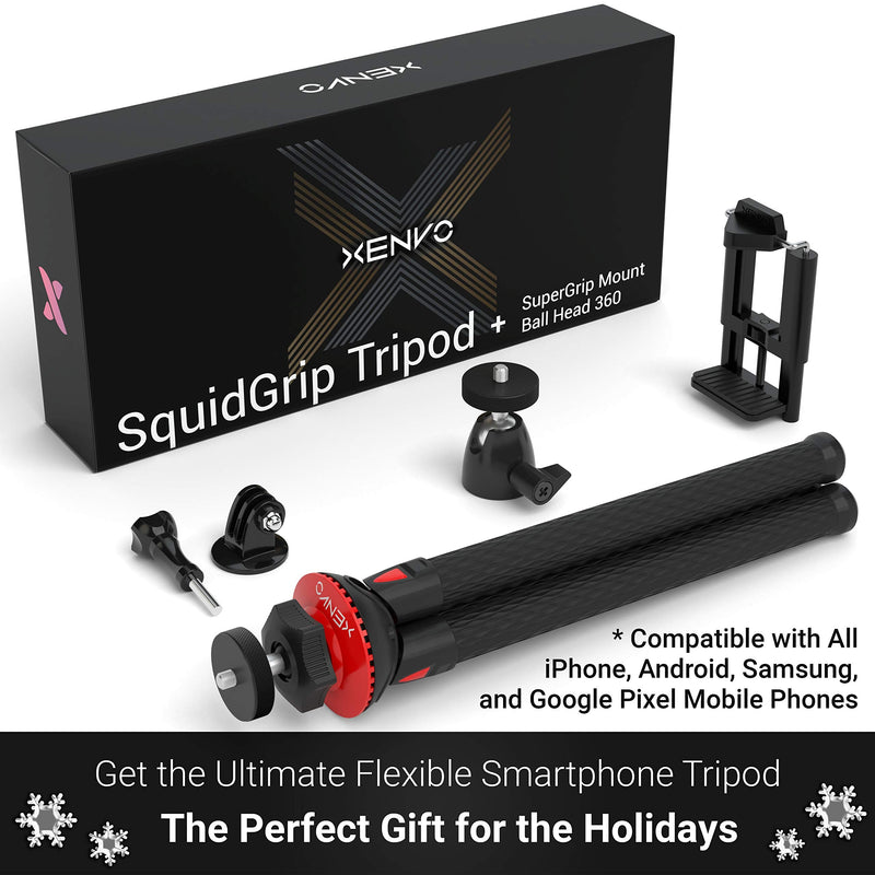 Xenvo SquidGrip Flexible Cell Phone Tripod and Portable Action Camera Holder - Compatible with iPhone, GoPro, Android, Samsung, Google Pixel and All Mobile Phones Red