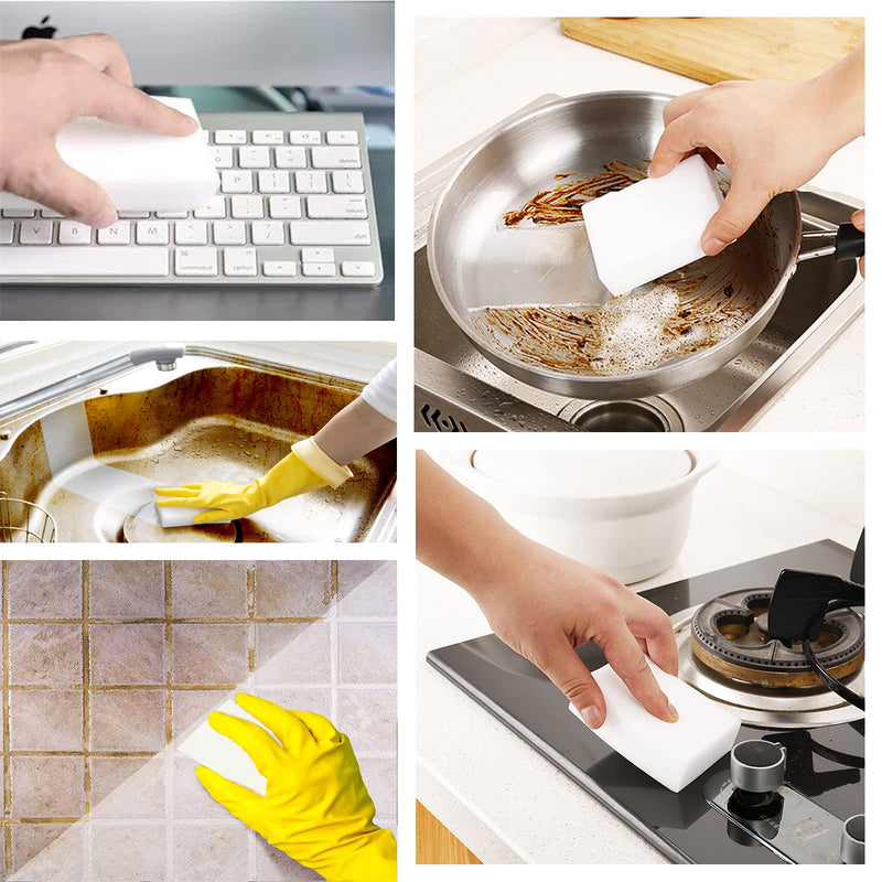 100 Pack Magic Sponges Eraser for Cleaning, Premium Reusable Melamine Sponge Scrubber Foam Cleaning Pads for Kitchen Dishes, Bathtub, Baseboard, Shoes Cleaner, Durable & Not Easily Rip 100pack