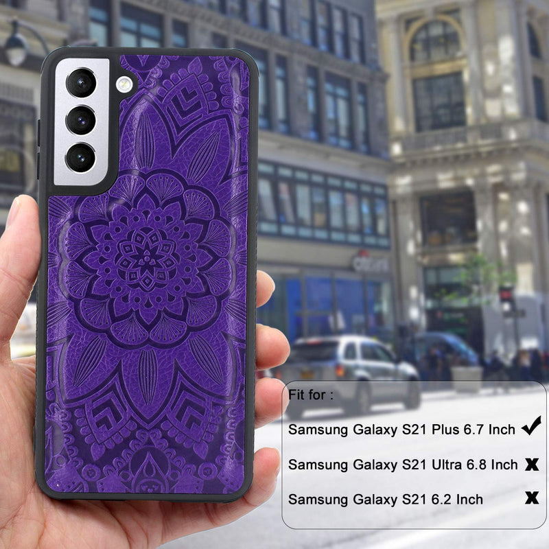 [AUSTRALIA] - Harryshell Detachable Magnetic Zipper Wallet Leather Case Cash Pocket with 12 Card Slots Holder Wrist Strap for Samsung Galaxy S21+ S21 Plus 5G 6.7 Inch (2021) G996U Floral Flower (Purple) Purple 