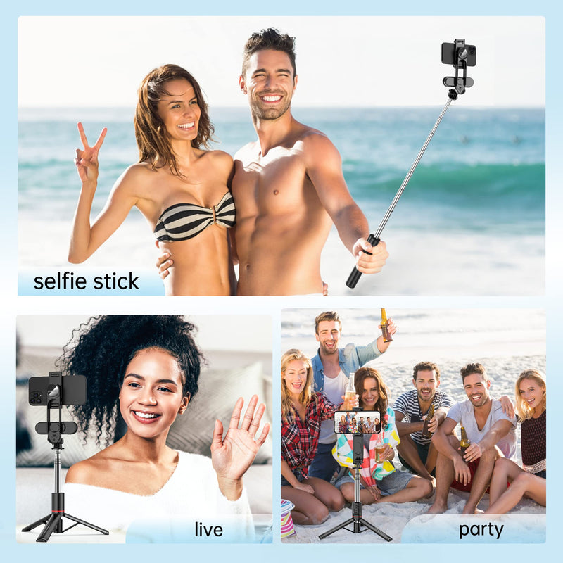 Stable Selfie Stick Tripod with Fill Light, 44 Inch Extendable Selfie Stick with Wireless Remote and Tripod Stand 360 Rotation for iPhone 13/12/11 Pro/XS Max/XS/XR/X/8/7, Samsung and Smartphone With Light