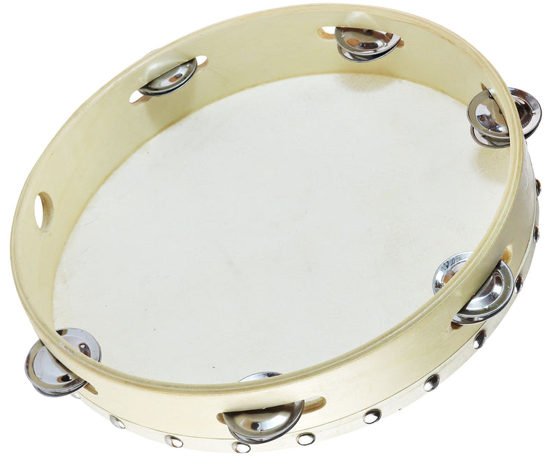 Tambourine 10 inch for Adults Handheld Tambourine Drum with Metal Jingles for Church