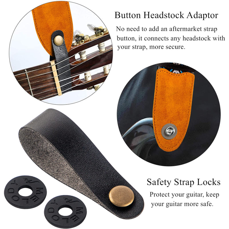 KQJ Guitar Strap Set, Jacquard Weave 100% Cotton, Genuine Leather Ends Guitar Shoulder Strap Guitar Belt for Bass, Electric & Acoustic Guitars [Free Parts Included]