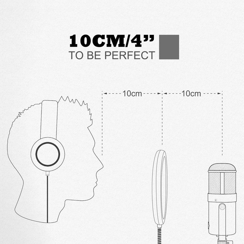 ZINGYOU PF-102 Microphone Pop Filter, Studio Recording Pop Shield, Mic Windscreen with Dual Screen, Metal and Nylon Mesh (R-Shape) R-Shape