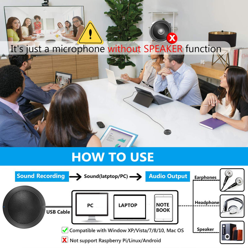 MTFY USB Microphone,Portable Omnidirectional Condenser Conference Microphone for Computer, Laptop,Desktop,Mac, Perfect for Skype, Meeting, Video chatting,VoIP Calls Black