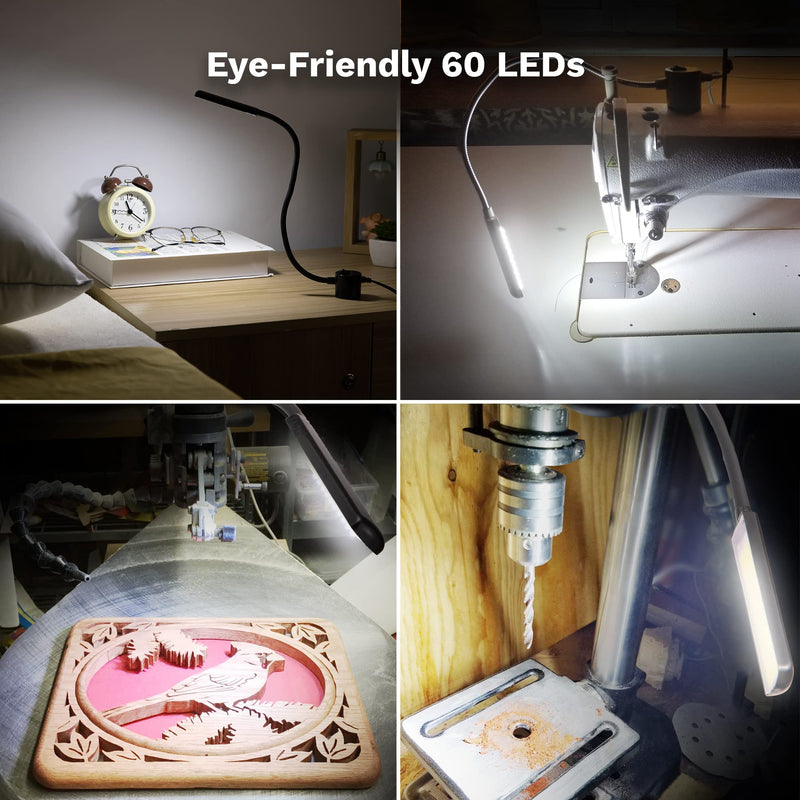 Sewing Machine Light LED Lighting, 60 LEDs, Multifunctional Extra Long Flexible Gooseneck Arm Work Lamp with Magnetic Mounting Base for Workbench 60 LED with 2 Mounting Discs