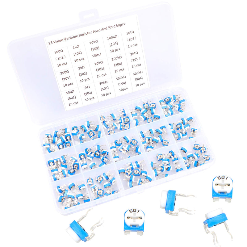 150 Pcs 15 Value 100 ohm- 2M ohm Trimpot Variable Resistor 6mm Potentiometer Assortment Kit