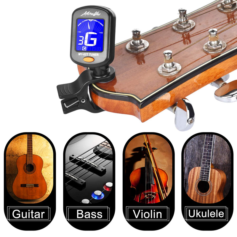 MOREYES Guitar Tuner with 360° Rotate for Guitar, Violin, Chromatic, Ukulele, Bass Easy to Read with LCD Display