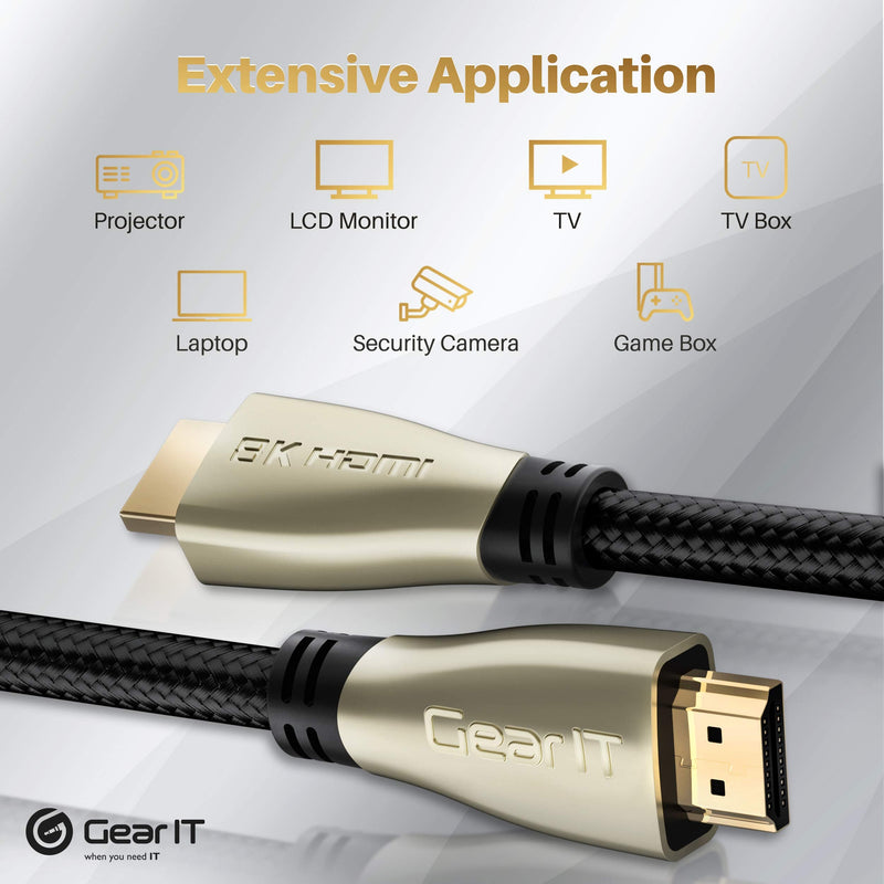 GearIT Premium Braided HDMI 2.1 8K 60Hz 48Gpbs Cable 10ft 10 Feet Black