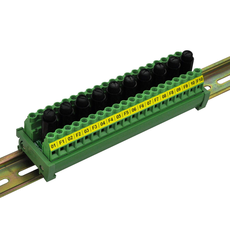 [AUSTRALIA] - OONO DIN Rail Mount 20 Position Screw Terminal Block Distribution Module with 10 Channel Fuses 