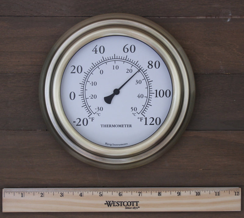 [AUSTRALIA] - Bjerg Instruments 8" Antique Brass Finish Decorative Indoor/Outdoor Thermometer 