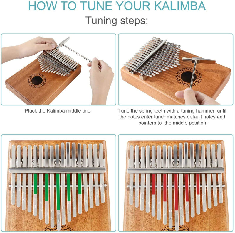 KMIKE 17 Keys Kalimba Thumb Piano Solid Mahogany Wood Finger Piano with Study Instruction and Tune Hammer for Kids Adult Beginners, Professionals - Perfect Christmas Gift
