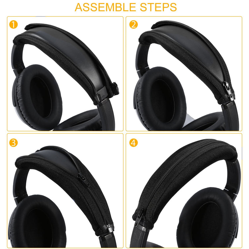 [AUSTRALIA] - QC15 QC2 Headband Cover, JARMOR Replacement Head Band Protector with Zipper [ Easy Installation ] for Bose QuietComfort 15, QuietComfort 2 Headphones (Black) Black 