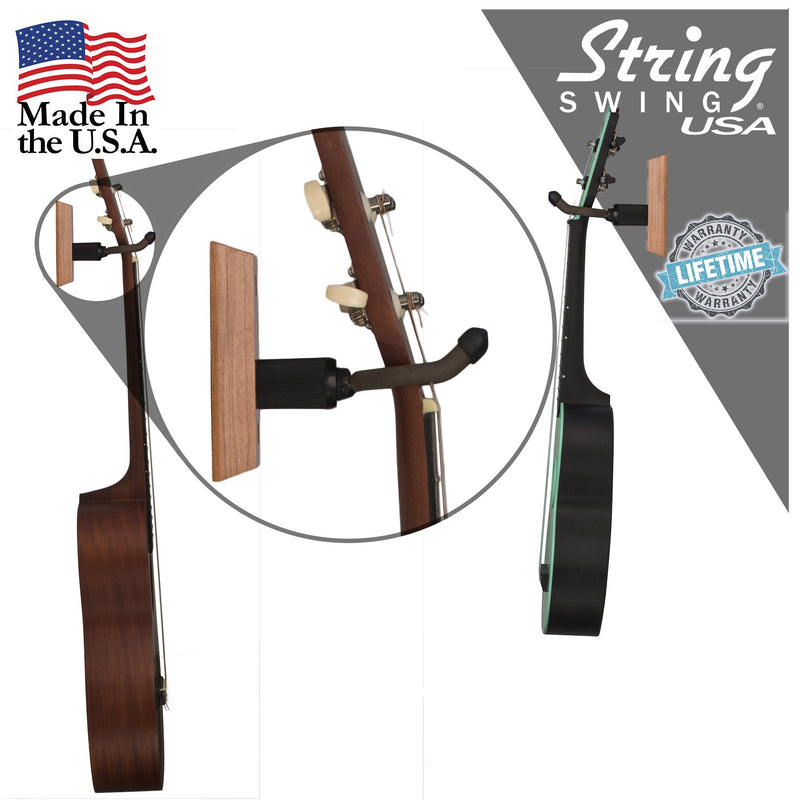 Ukulele Hanger Wooden Wall Mount Made in the USA or Mandolin Hanger - Cherry Hardwood - by String Swing CC01UK-C2 (2 Pack) Two Pack