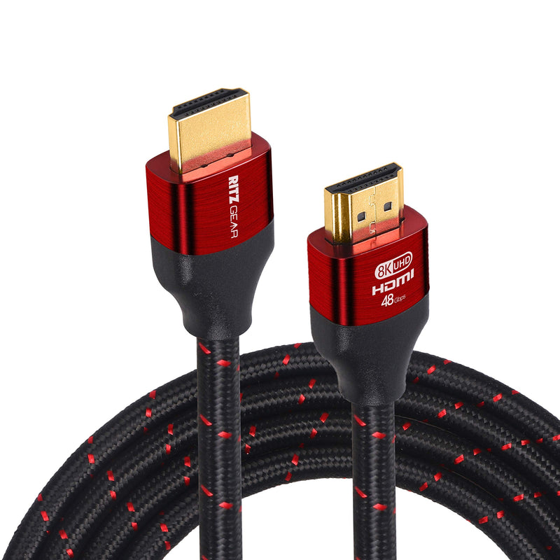 Ritz Gear HDMI 2.1 Cable, 3.3 Ft. Long Black/Red Flexible Nylon Braided Ultra High Speed 8K hdmi 48Gbps Cord with eARC HDR10 4:4:4 HDCP 2.2&2.3 Dolby Compatible w/8K TV & 8K Monitor 1 Pack