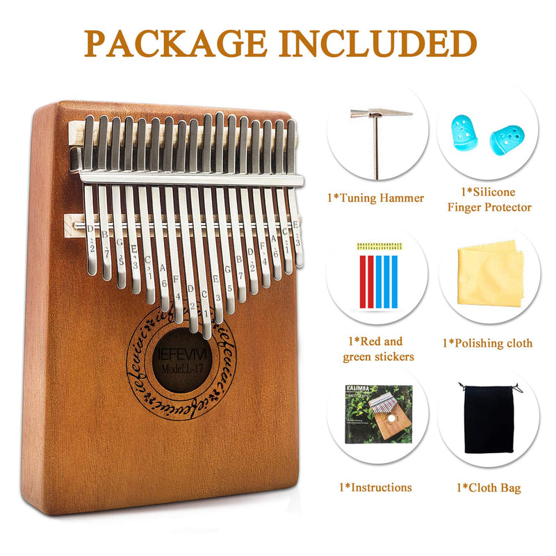 IEFEVIVI Kalimba 17 Key Thumb Piano - Thumb Pianos 17 Keys Mbira Kalimbas Made by Solid Mahogany with Tuning Hammer, Portable Thumb Piano Kalimba for Kids Beginners