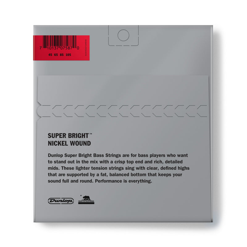 Dunlop DBSBN45105 Super Bright Bass Strings, Nickel Wound, Medium, .045–.105, 4 Strings/Set