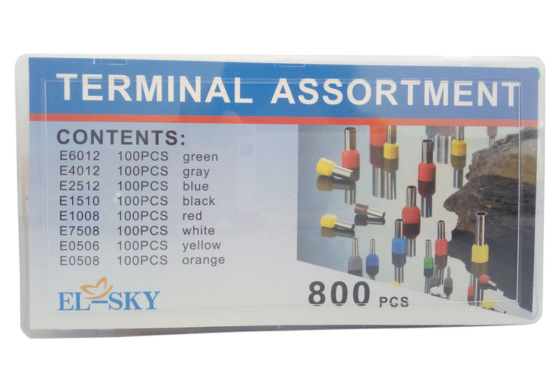 EL-SKY 800pcs Assortment Ferrule Wire Copper Crimp Connector, Wire Terminals Kit, Wire Connector Kit, Insulated Cord Pin End Terminal AWG 22-10 Kit