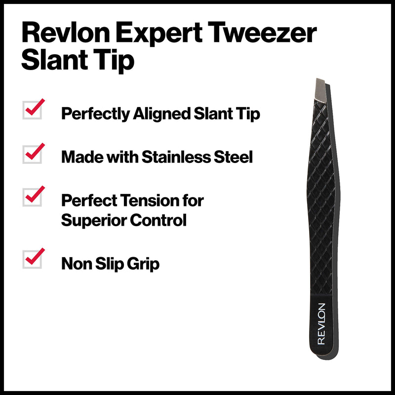 REVLON Expert Slant Tip Tweezer, Stainless Steel Hair Removal Makeup Tool