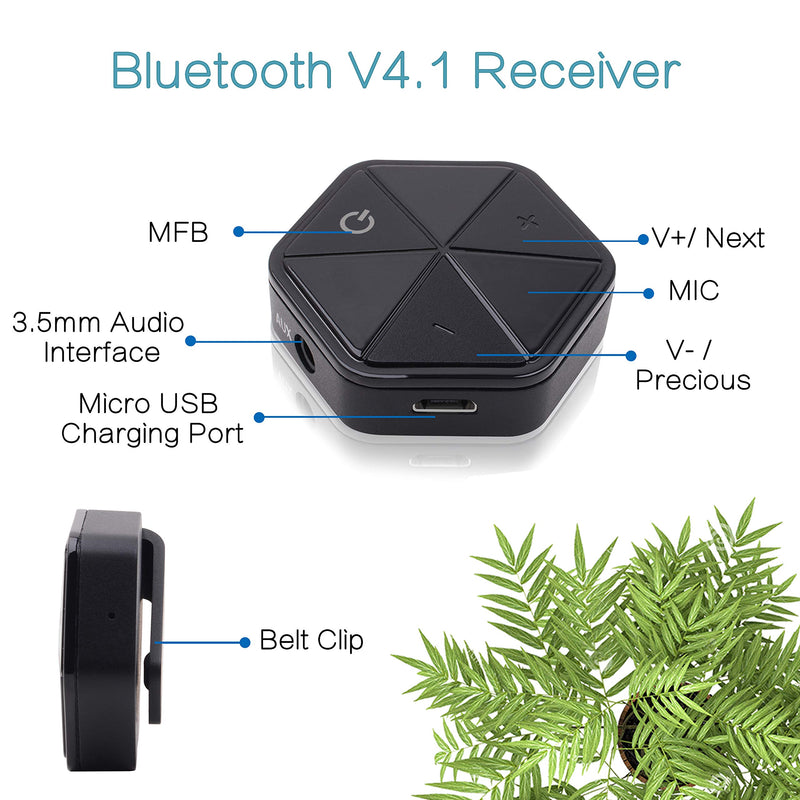 Bluetooth Audio Adapter, Wireless Audio Receiver, Clip Bluetooth Receiver V4.1 for Hands-Free Call and Home Audio Music