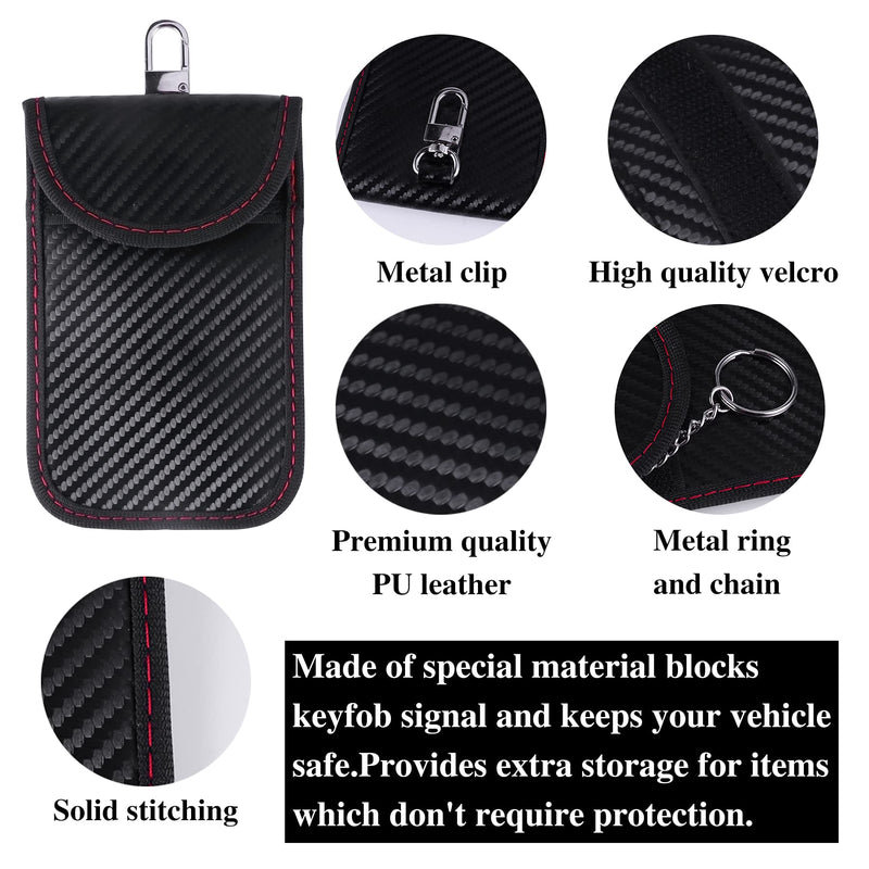 Amiss Key Fob Protector, Car Signal Blocking, Anti-Theft Pouch, Anti-Hacking Case Blocker (Carbon Fiber Texture) Bag for Key Fob (2 Pack)