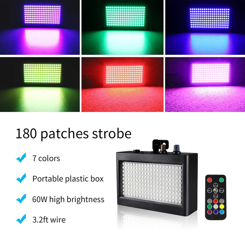[AUSTRALIA] - EcoStrobe LED Stage Strobe Lights, 180 LED 60 Watt RGB Flash Light, Sound Activated/Remote Stage Lights Disco DJ Light for Party Wedding KTV Bar Concert (with 16 Button Remote) 