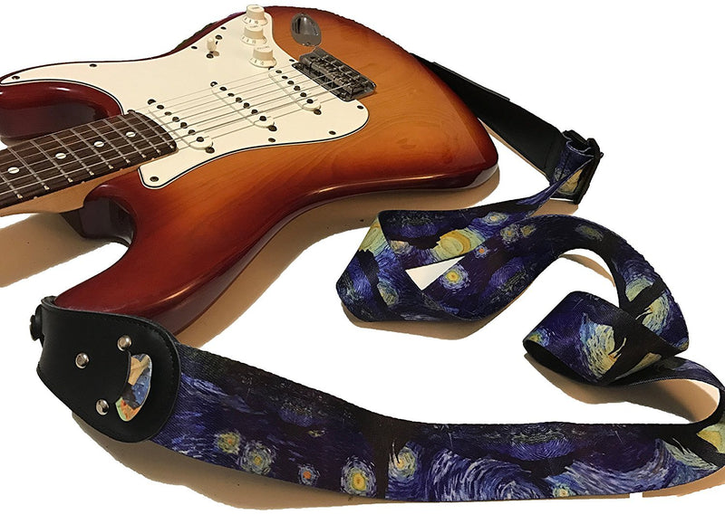 Van Gogh"Starry Night" Guitar Strap Includes 2 Strap Locks & 2 Matching Picks. Adjustable Guitar Strap - Christmas Gift for Men Women Guitarist for Bass, Electric & Acoustic Guitars stocking stuffer Van Gogh Starry Night