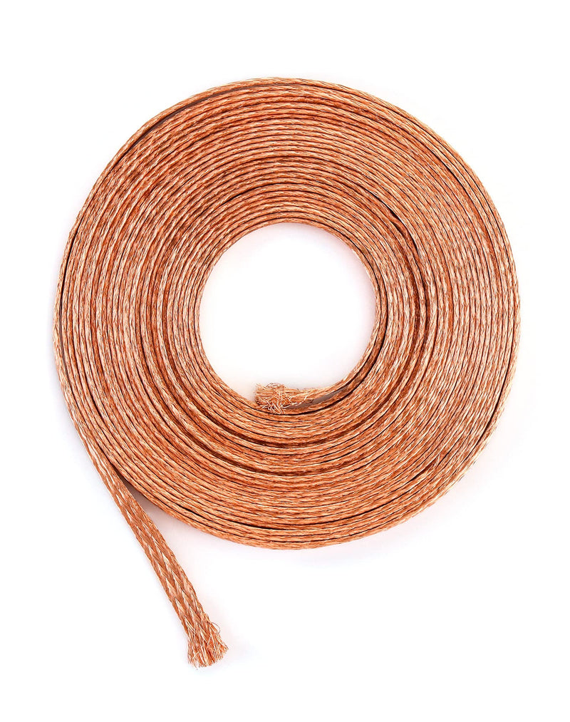 QWORK Flat Copper Braid Cable, 20ft 6mm Copper Braid Wire Ground Lead