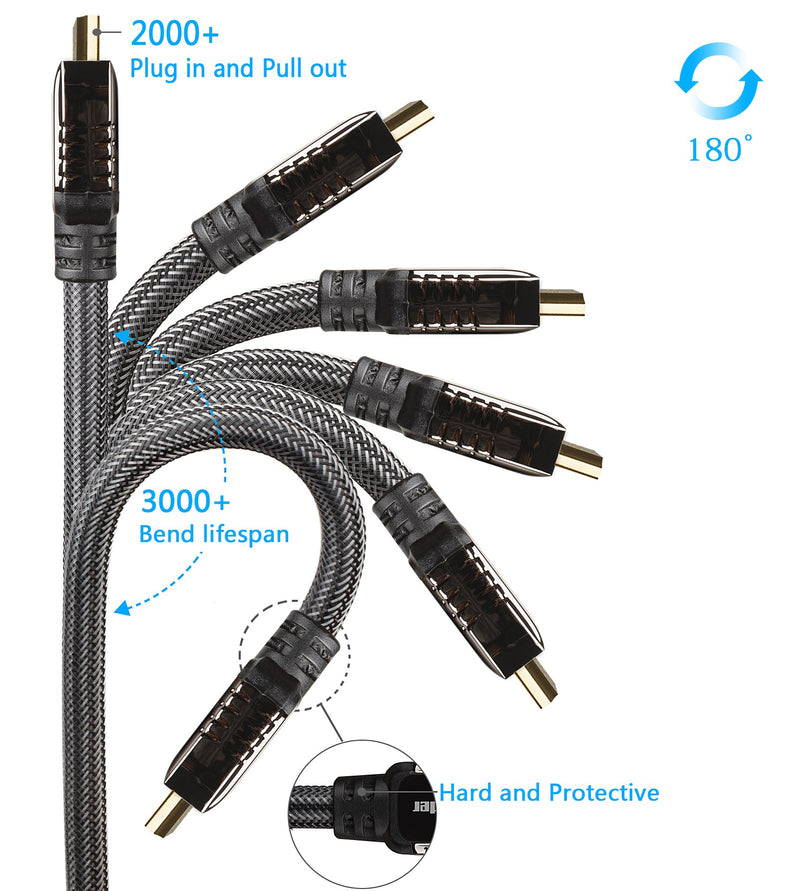 4K HDMI Cable/HDMI Cord 15ft - Ultra HD 4K Ready HDMI 2.0 (4K@60Hz 4:4:4) - High Speed 18Gbps - 28AWG Braided Cord-Ethernet /3D / ARC/CEC/HDCP 2.2 / CL3 by Farstrider 15 Feet