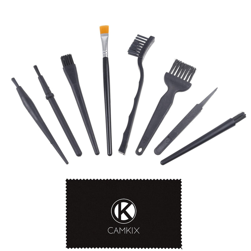 CamKix Multi-Purpose Brushes (Black) - 9 Pack - 7X Multi-Sized Brushes, 1x Anti-Static Tweezers, 1x Cleaning Cloth - Small Gaps - Computers, Keyboards, PCBs, Vents, Car Interior, Window Track