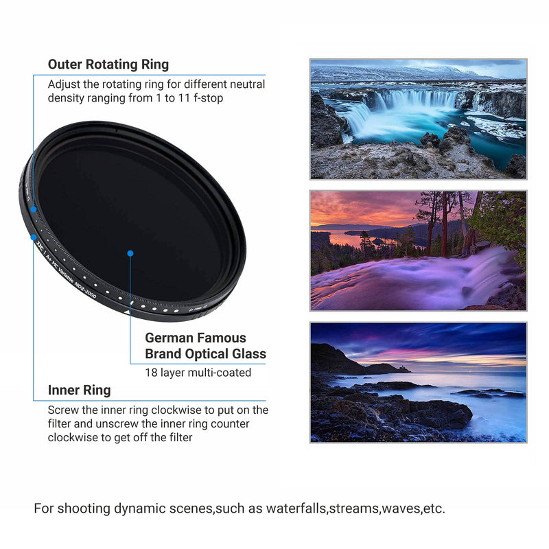 JJC 82mm ND Filter ND2-2000 VND Variable Neutral Density Fader for Canon EF 24-70mm f2.8L, RF 15-35mm f2.8L, Nikon AF-S 24-70mm f2.8E, Sony FE 24-70mm f2.8 Lens & Other Lenses with 82mm Filter Thread